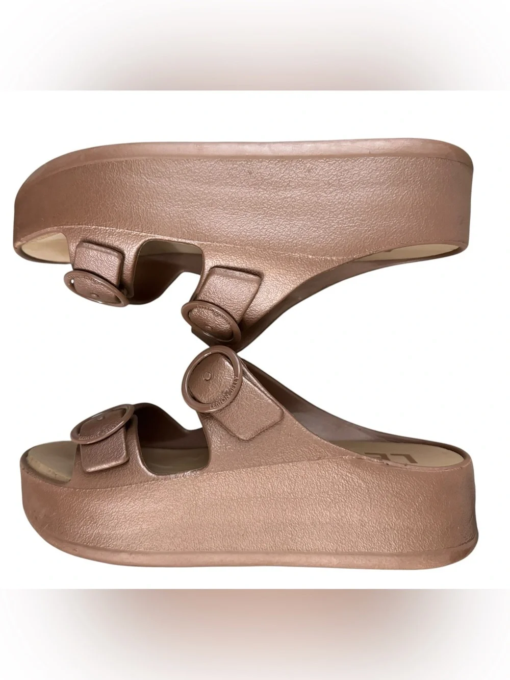 Lemon Jelly Vegan Brown Platform double buckle bronze sandal size 41EU